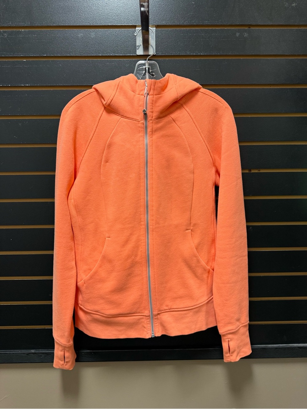 Lululemon Scuba Full Zip Hoodie Coral Orange Thumbholes Size 8